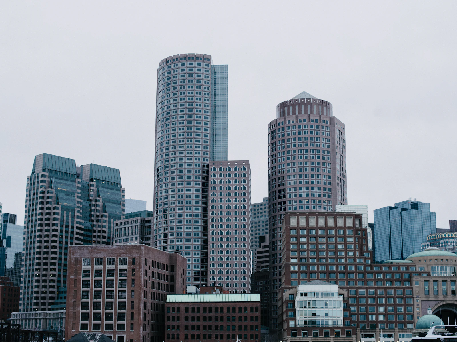 Cluster of commercial high-rise buildings along a waterfront